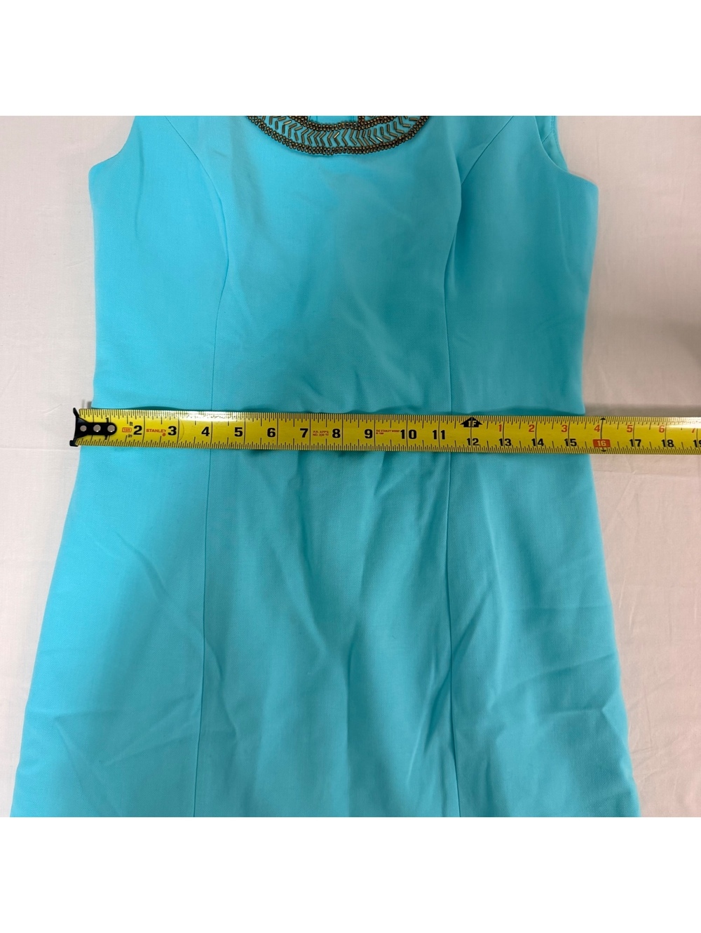 Lilly Pulitzer Aqua Blue Sleeveless Dress Size 6 with Embellished Neckline - Picture 6 of 7